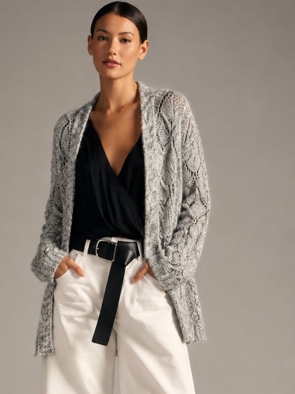 Coldwater Creek shawl collar, open front cardigan, fuzzy and comfy